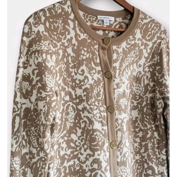 Isaac Mizrahi Button Cardigan Women's Small Brown Tan Damask Jacquard Thick Long - Picture 4 of 7